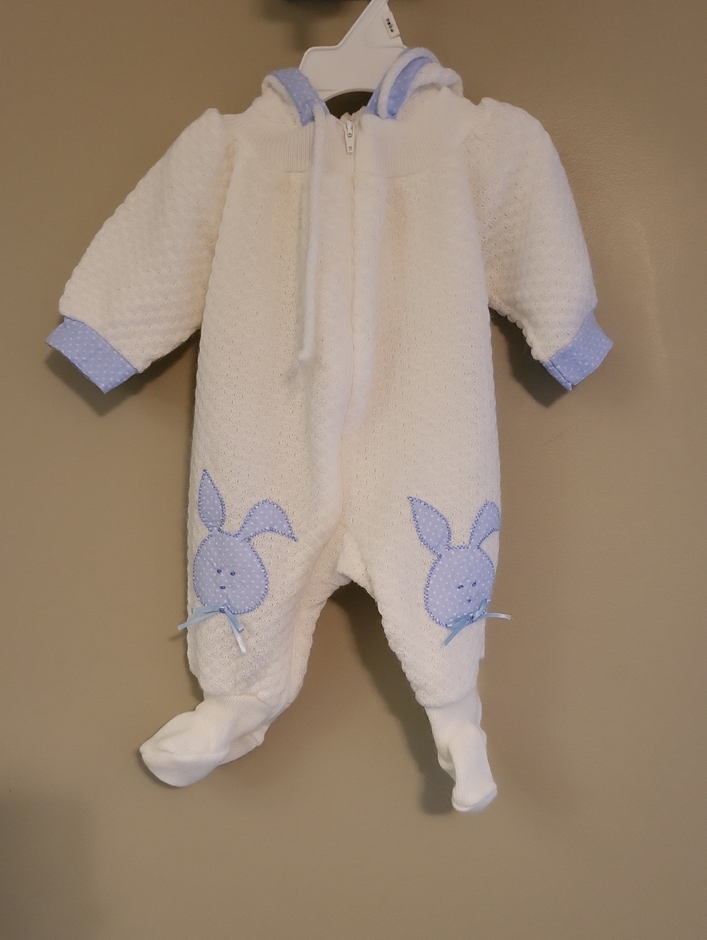 Vintage knit footed hooded footie with bunny  detail